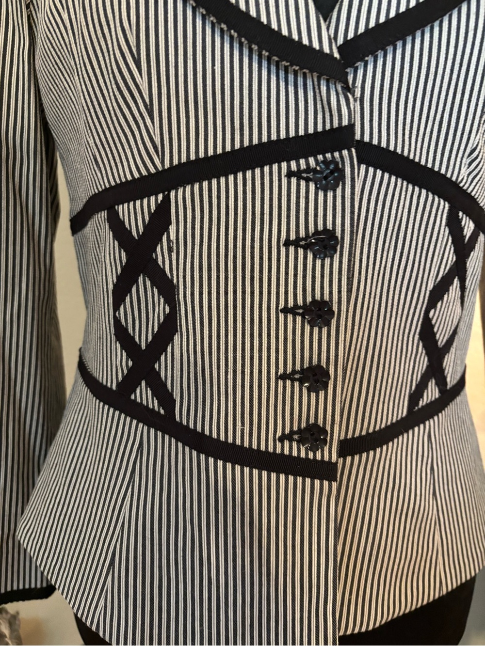 Nanette Lepore Black & White Striped Pantsuit with Corset Detail Y2K